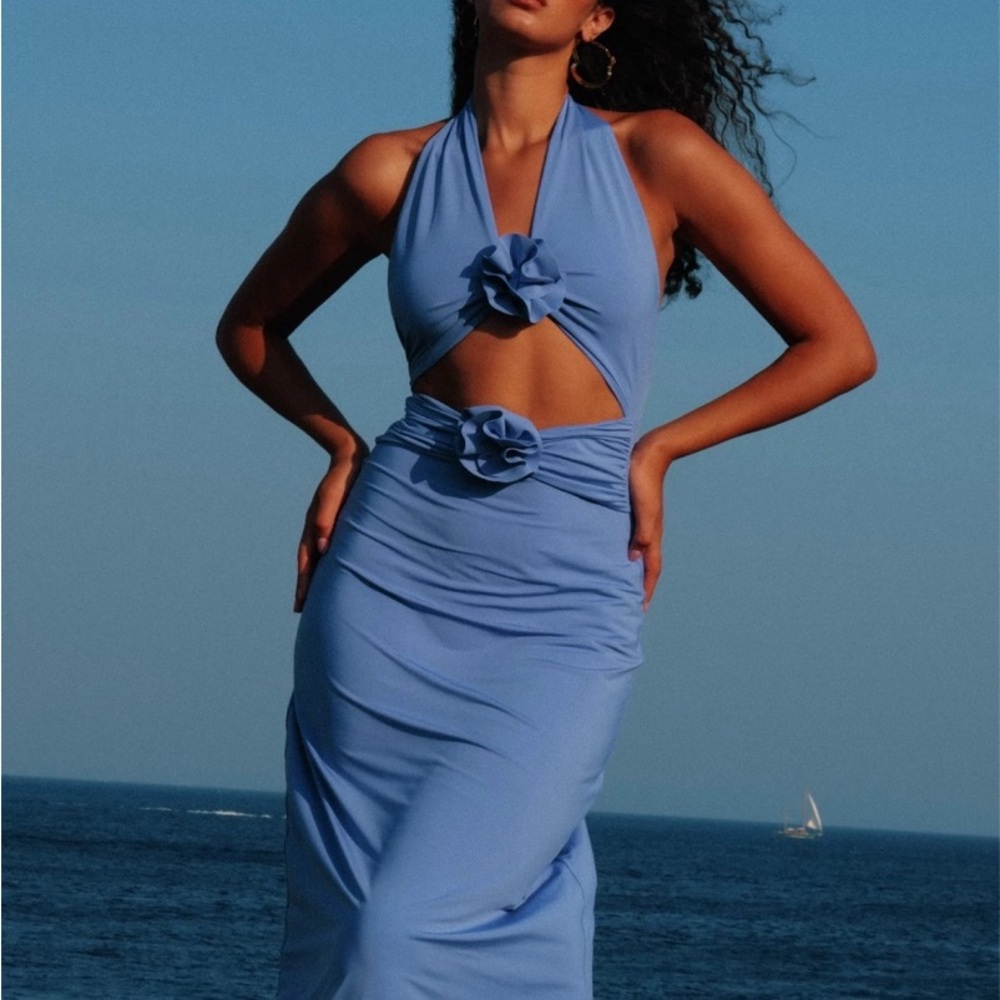 Maygel Coronel Vaupes halter dress in coast blue